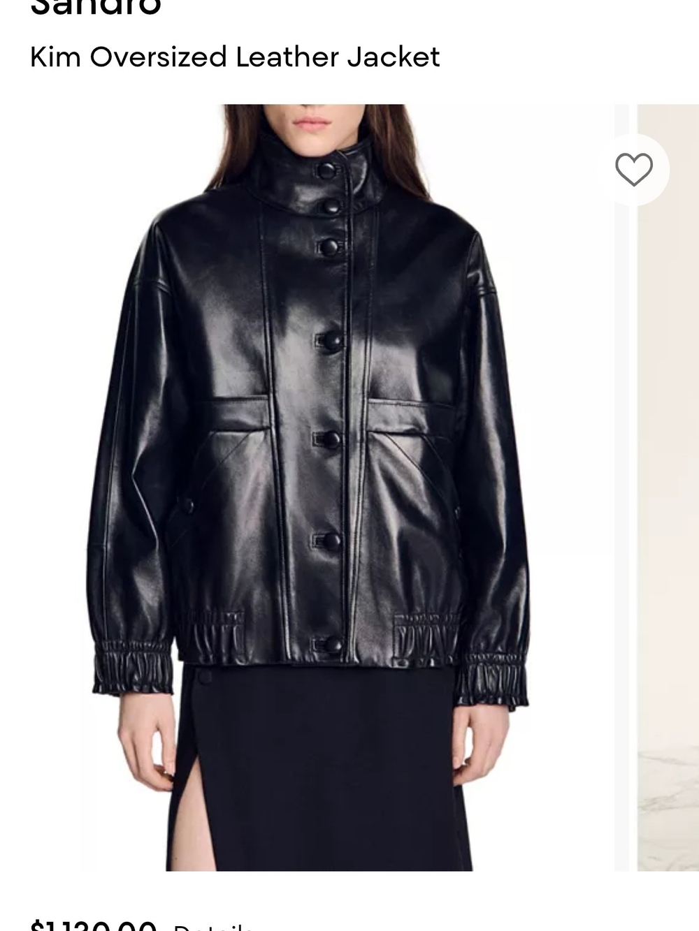 Sandro Black Kim Oversized Leather Jacket